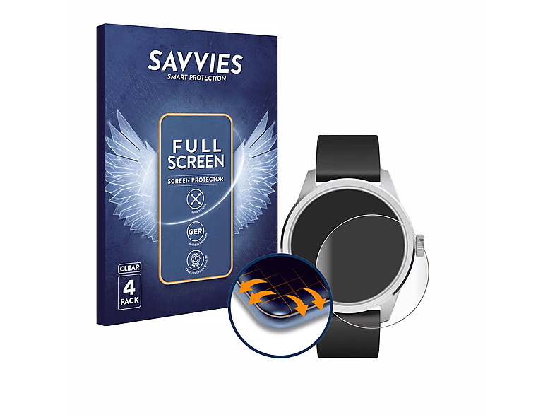 SAVVIES 4x Flex Full-Cover 3D Curved Schutzfolie(für Withings ScanWatch 2 (42 mm))