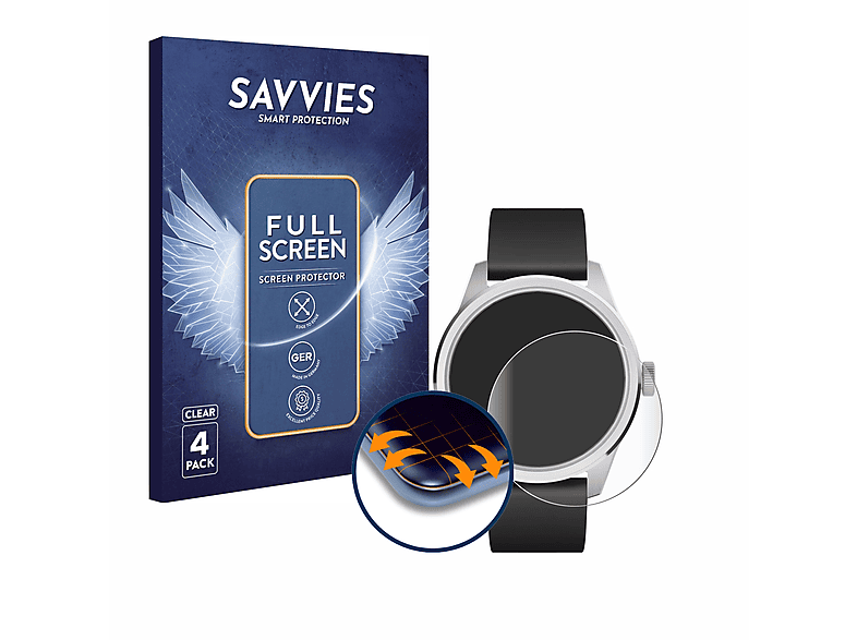 SAVVIES 4x Flex Full-Cover 3D Curved Schutzfolie (für Withings ScanWatch 2 (42 mm))