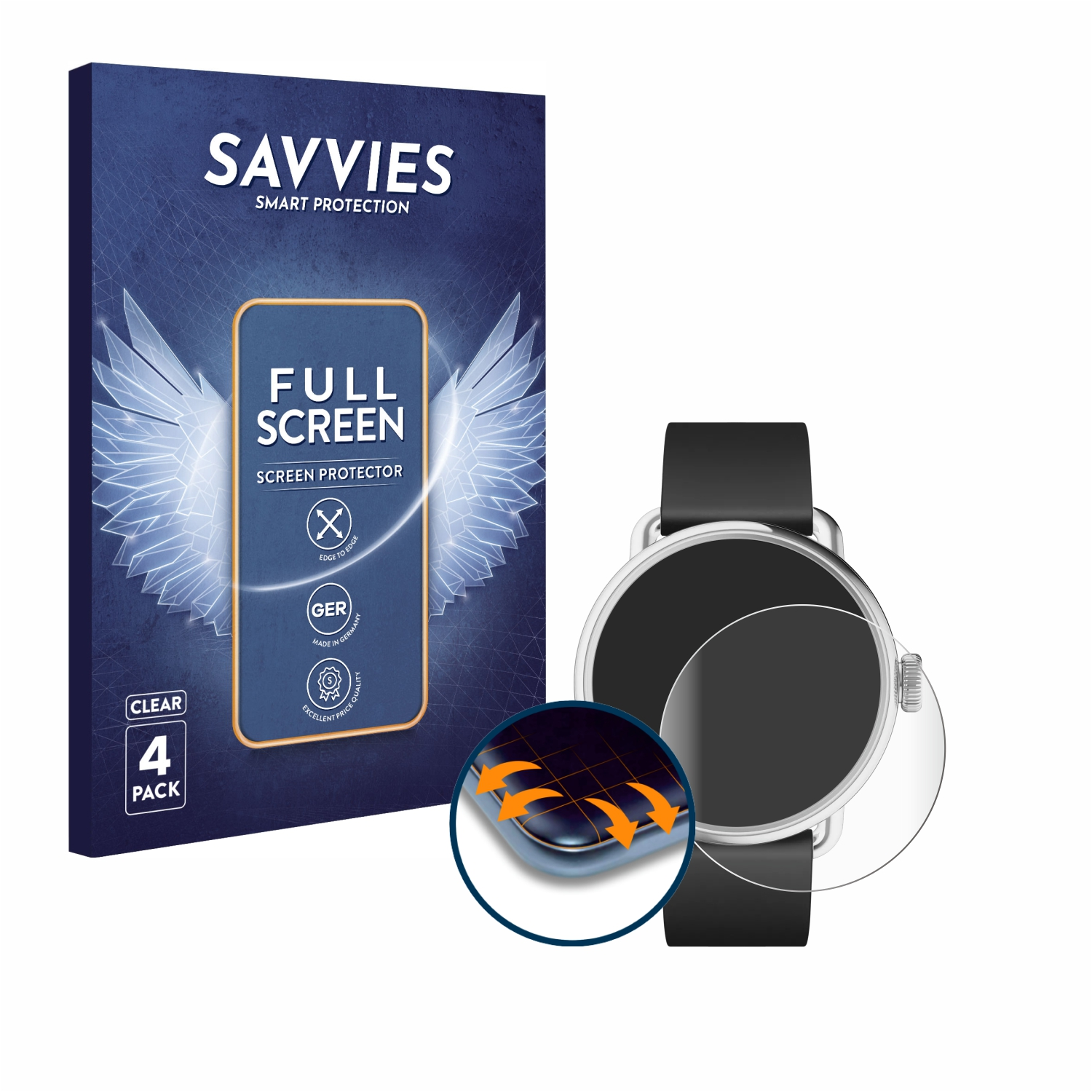 ScanWatch 2 SAVVIES mm)) Flex Schutzfolie(für Full-Cover 3D (38 Curved 4x Withings