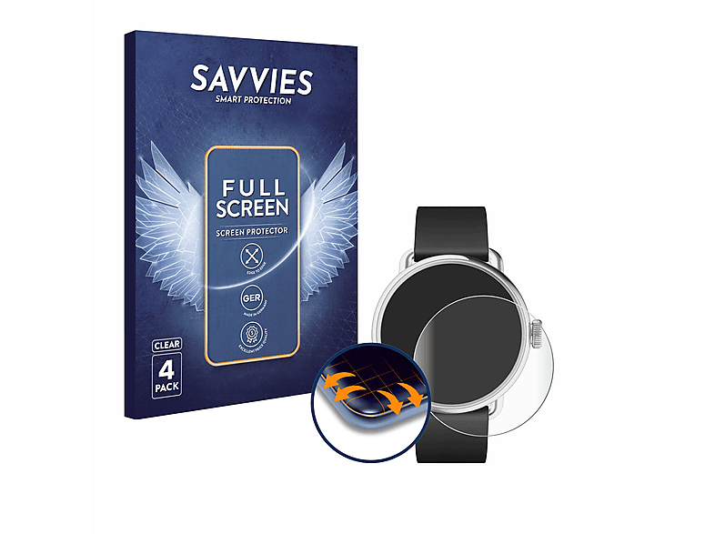 SAVVIES 4x Flex Full-Cover 3D Curved Schutzfolie(für Withings ScanWatch 2 (38 mm))