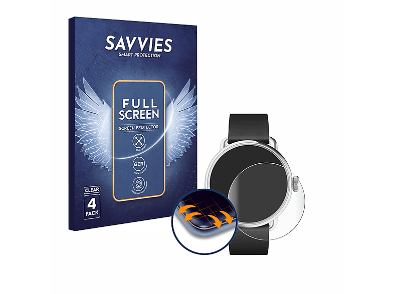 SAVVIES 4x Flex Full-Cover 3D Curved Schutzfolie (für Withings ScanWatch 2 (38 mm))