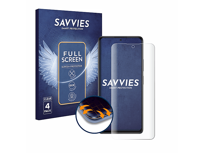 SAVVIES 4x Flex Full-Cover 3D Curved Schutzfolie(für Xiaomi Redmi Note 10 Pro)