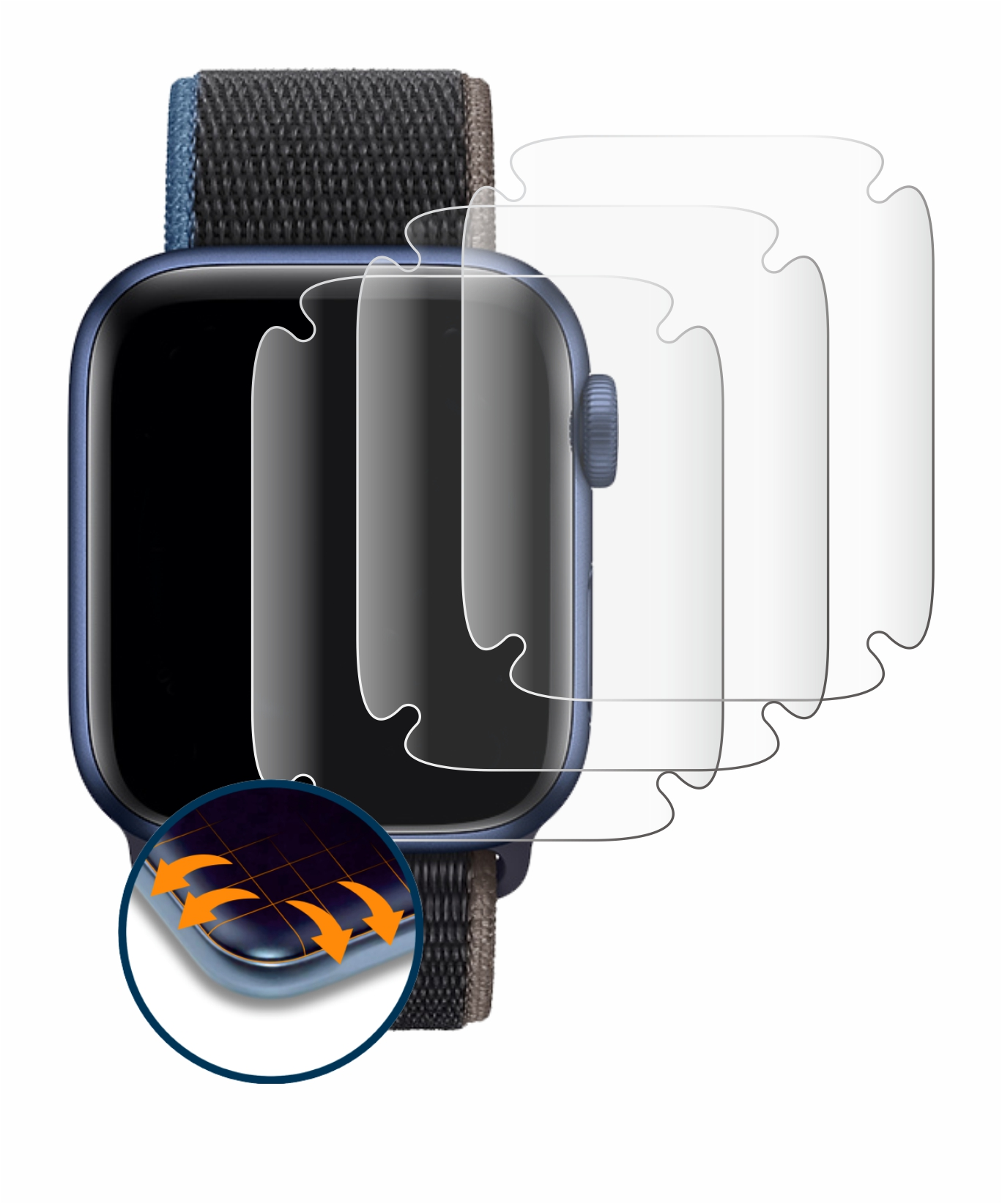 SAVVIES Full-Cover 3D Series Watch Apple (44 Schutzfolie(für 6 Flex mm)) 4x Curved