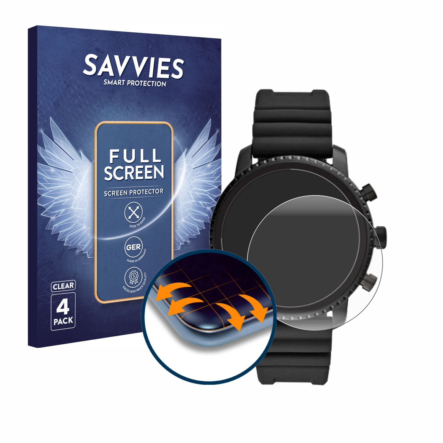 Full-Cover HR SAVVIES Q (4.Gen)) Flex Schutzfolie(für Fossil 4x 3D Curved Explorist
