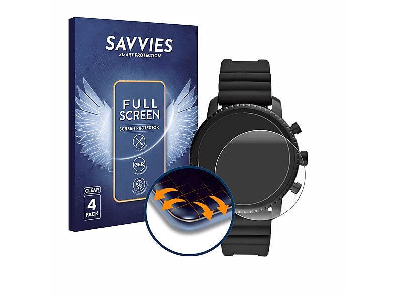 SAVVIES 4x Flex Full-Cover 3D Curved Schutzfolie(für Fossil Q Explorist HR (4.Gen))
