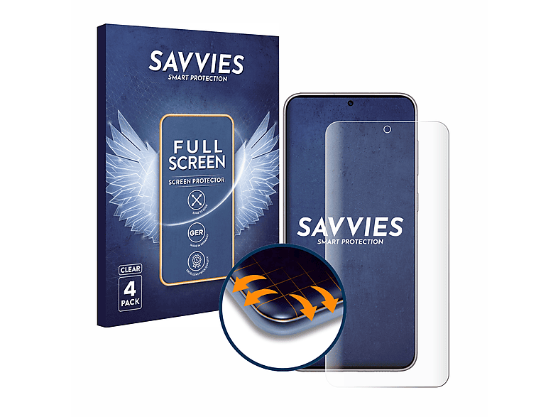 SAVVIES 4x Flex Full-Cover 3D S23) Schutzfolie(für Samsung Curved Galaxy