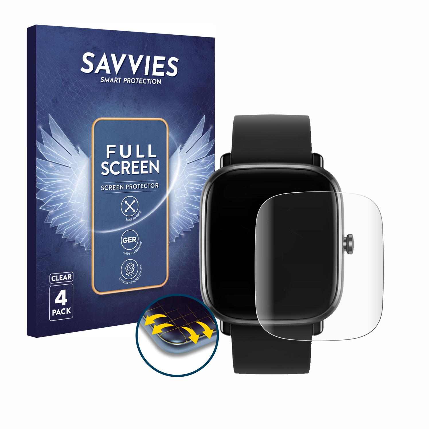 SAVVIES 4x Curved Flex 2 Amazfit Full-Cover GTS Huami 3D Schutzfolie(für mini)