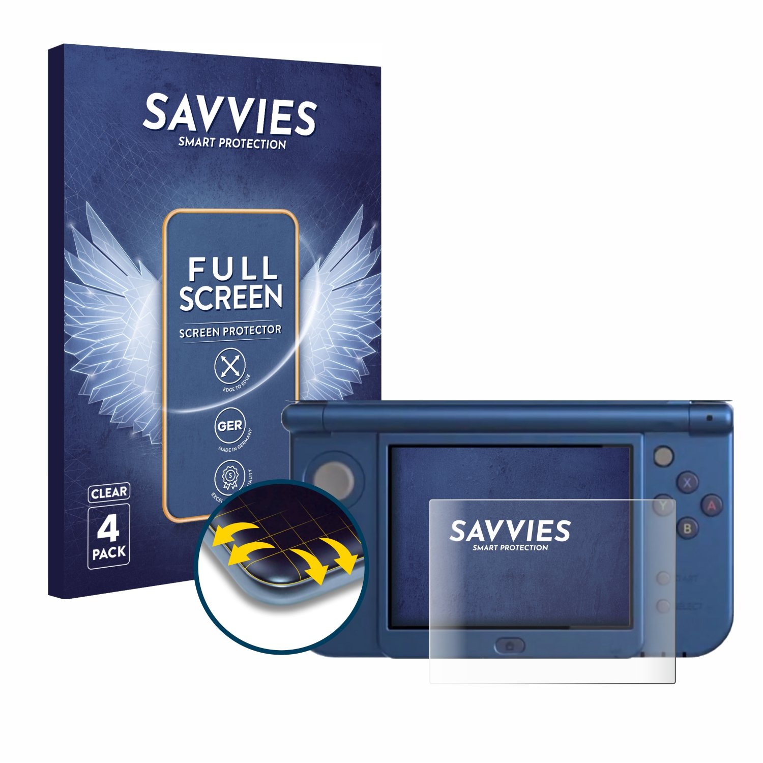 4x New SAVVIES 3D Full-Cover 3DS Schutzfolie(für Display)) Nintendo XL Curved Flex (Unteres