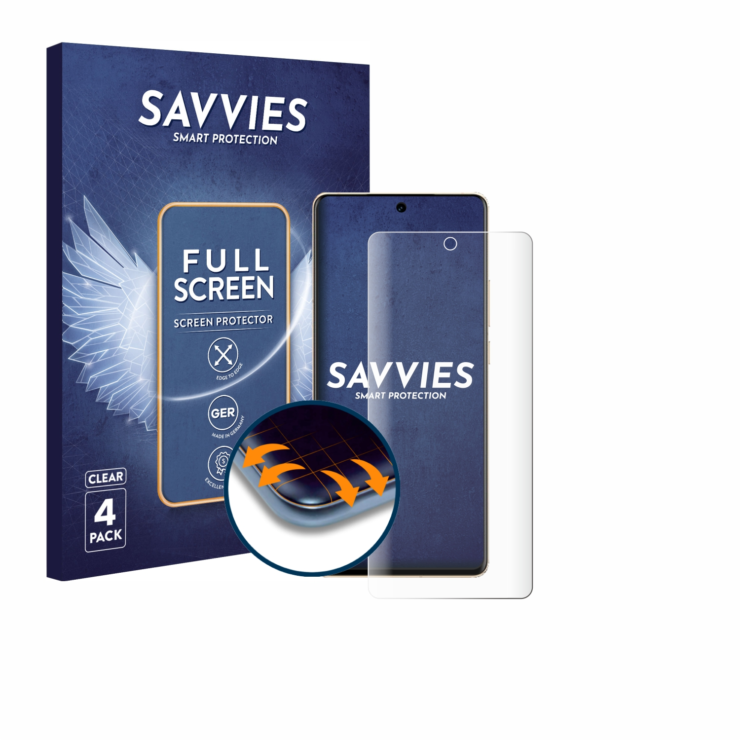 SAVVIES 4x Flex Curved 3D Full-Cover Vivo Pro) Schutzfolie(für X100