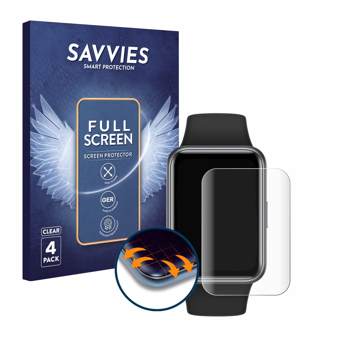 SAVVIES 4x Flex Schutzfolie(für 3D Fit Curved Watch Full-Cover Huawei 2)