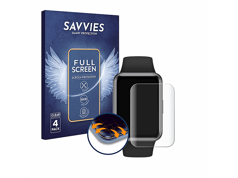 SAVVIES 4x Flex Full-Cover 3D Curved Schutzfolie(für Huawei Watch Fit 2)