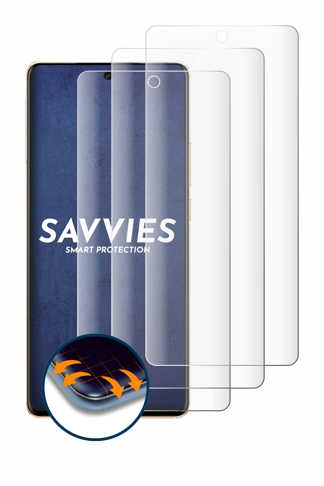 SAVVIES 4x Flex Vivo X100 Curved Schutzfolie(für 3D Full-Cover Pro)
