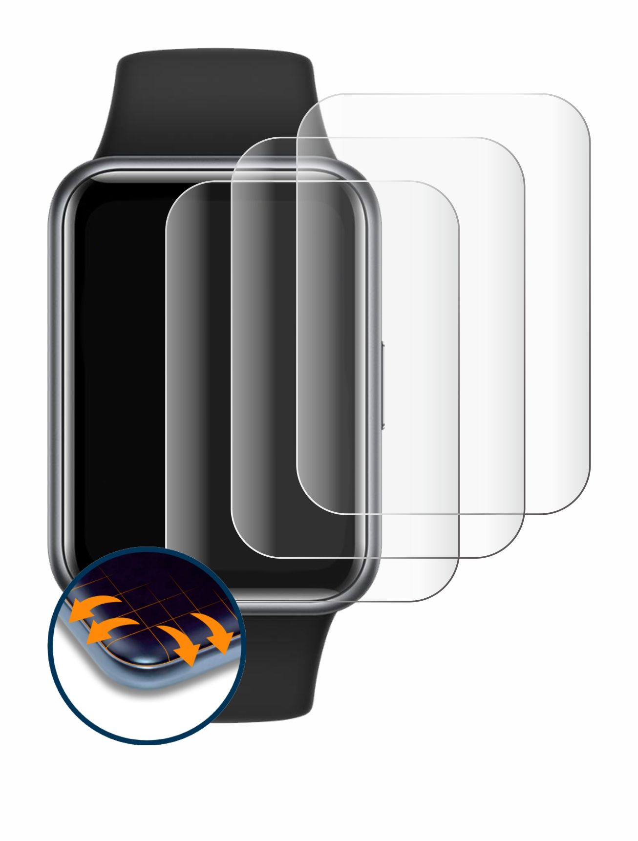 Flex Schutzfolie(für Fit SAVVIES 4x Huawei Full-Cover 3D Curved 2) Watch