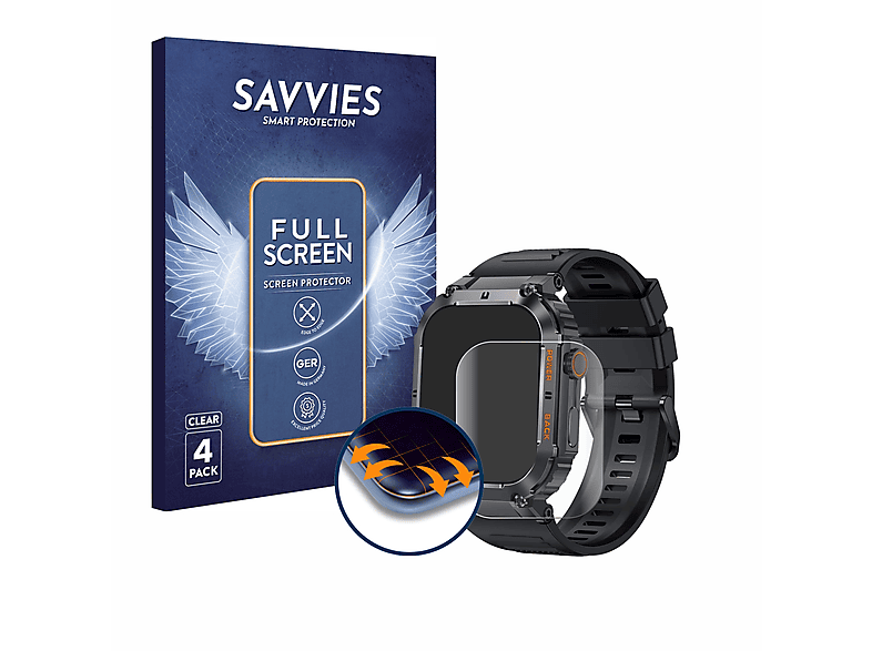 SAVVIES 4x Flex Full-Cover 3D Curved Schutzfolie(für GaWear K57PRO 1.96\