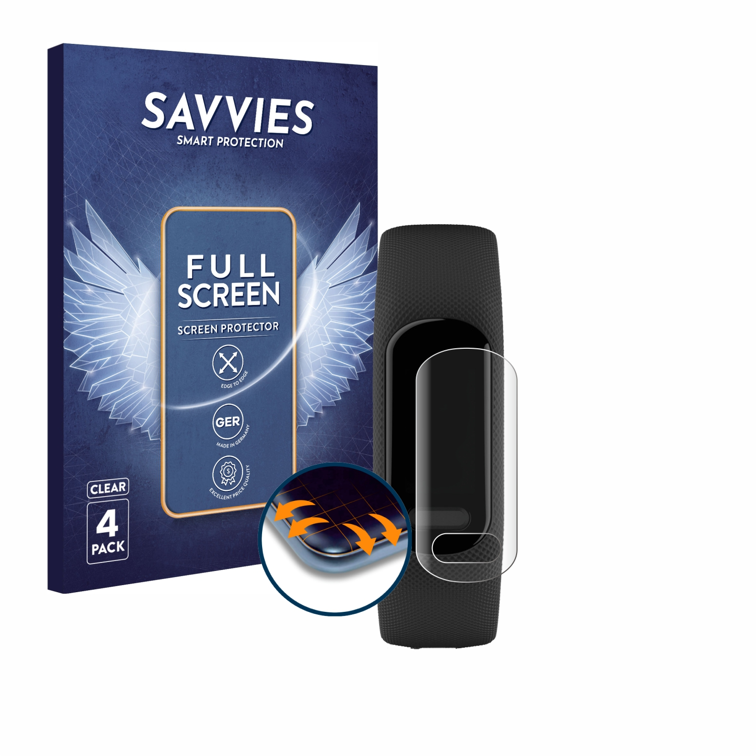 Schutzfolie(für 4x Flex Curved 5) SAVVIES Vivosmart Garmin Full-Cover 3D