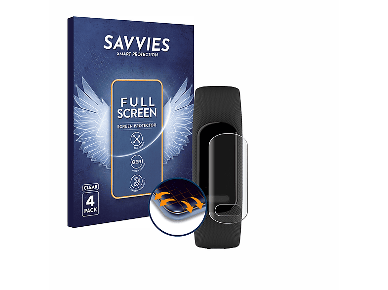 SAVVIES 4x Flex Full-Cover 3D Curved Schutzfolie (für Garmin Vivosmart 5)