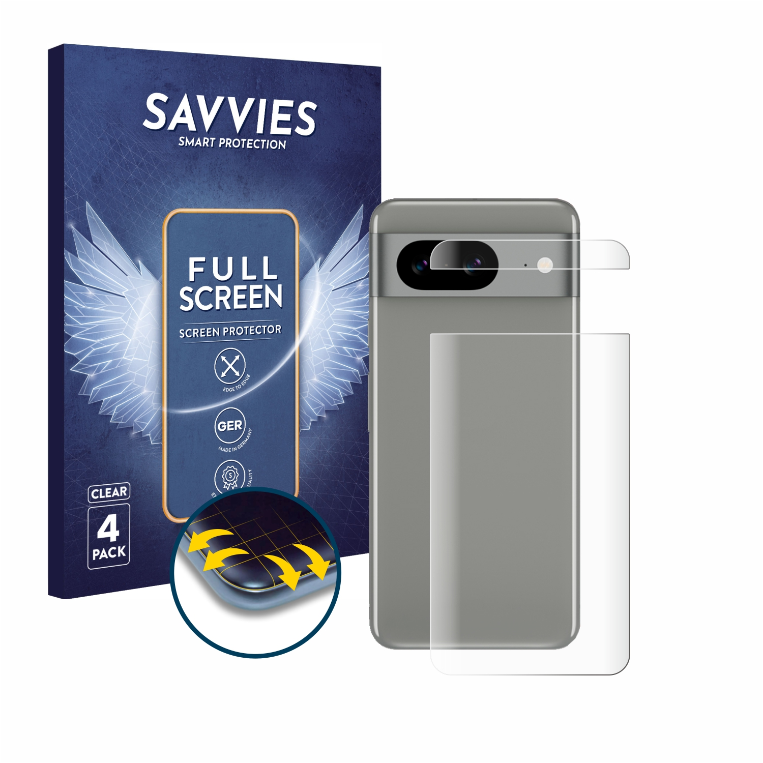 Full-Cover Curved Flex Schutzfolie(für SAVVIES Google Pixel 8) 4x 3D