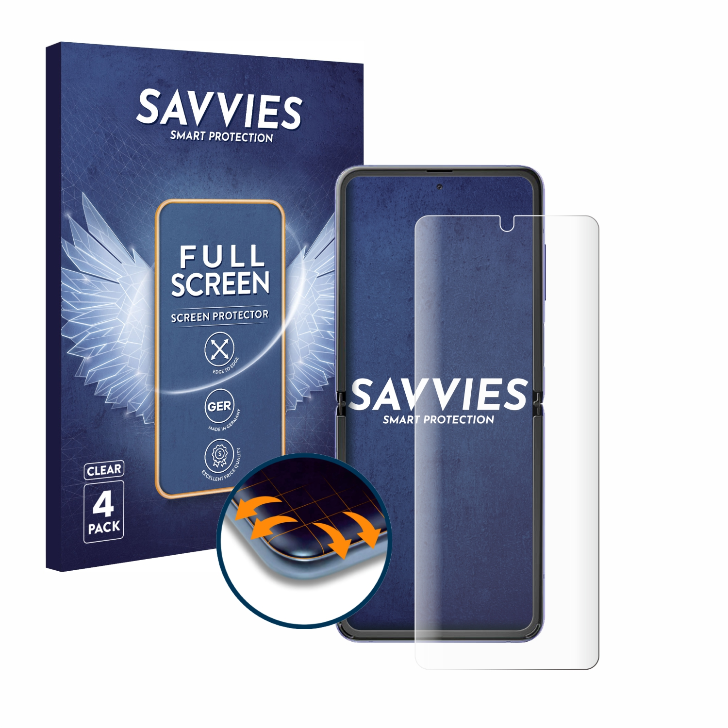 Schutzfolie(für Galaxy Full-Cover Samsung 3D Curved Z 5G) SAVVIES Flip 4x Flex