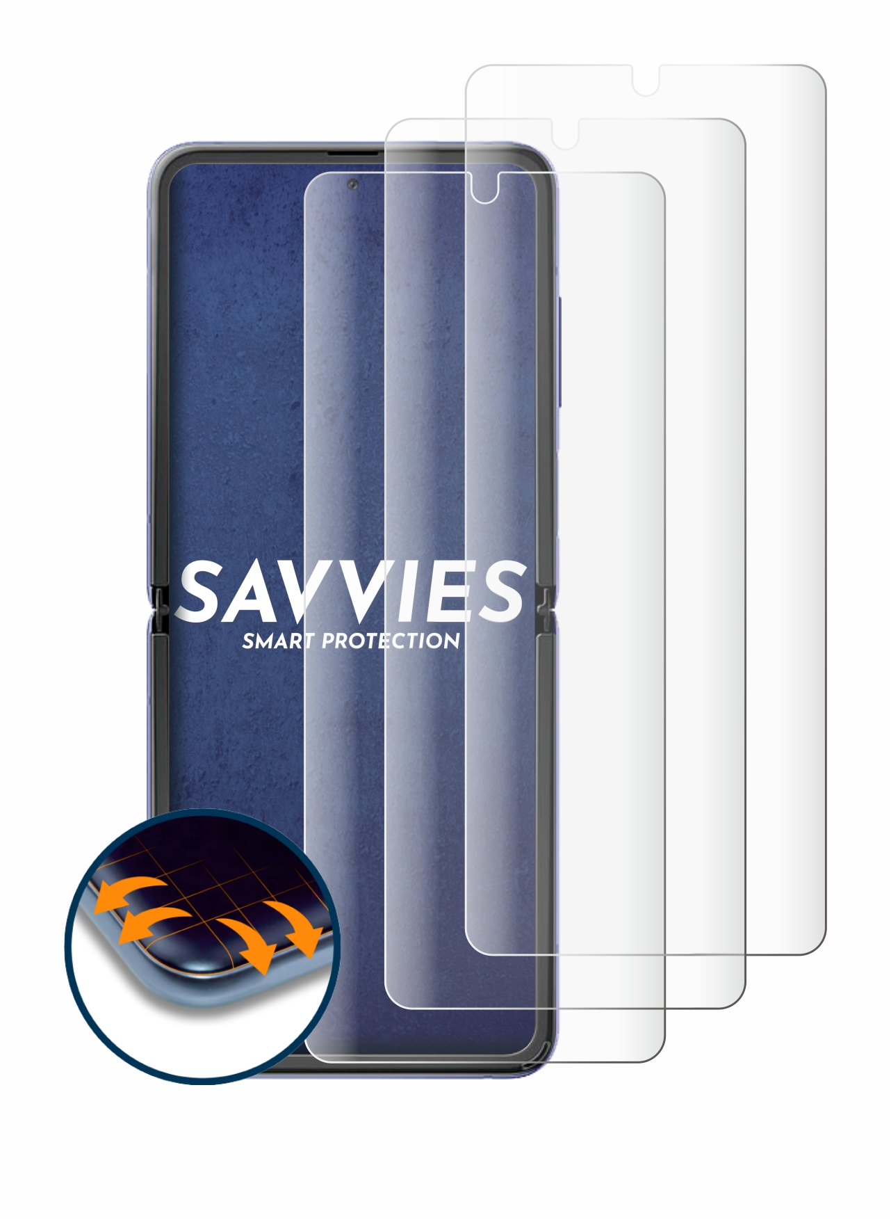 Samsung SAVVIES Schutzfolie(für Flex 5G) Curved Galaxy Full-Cover Z 3D 4x Flip