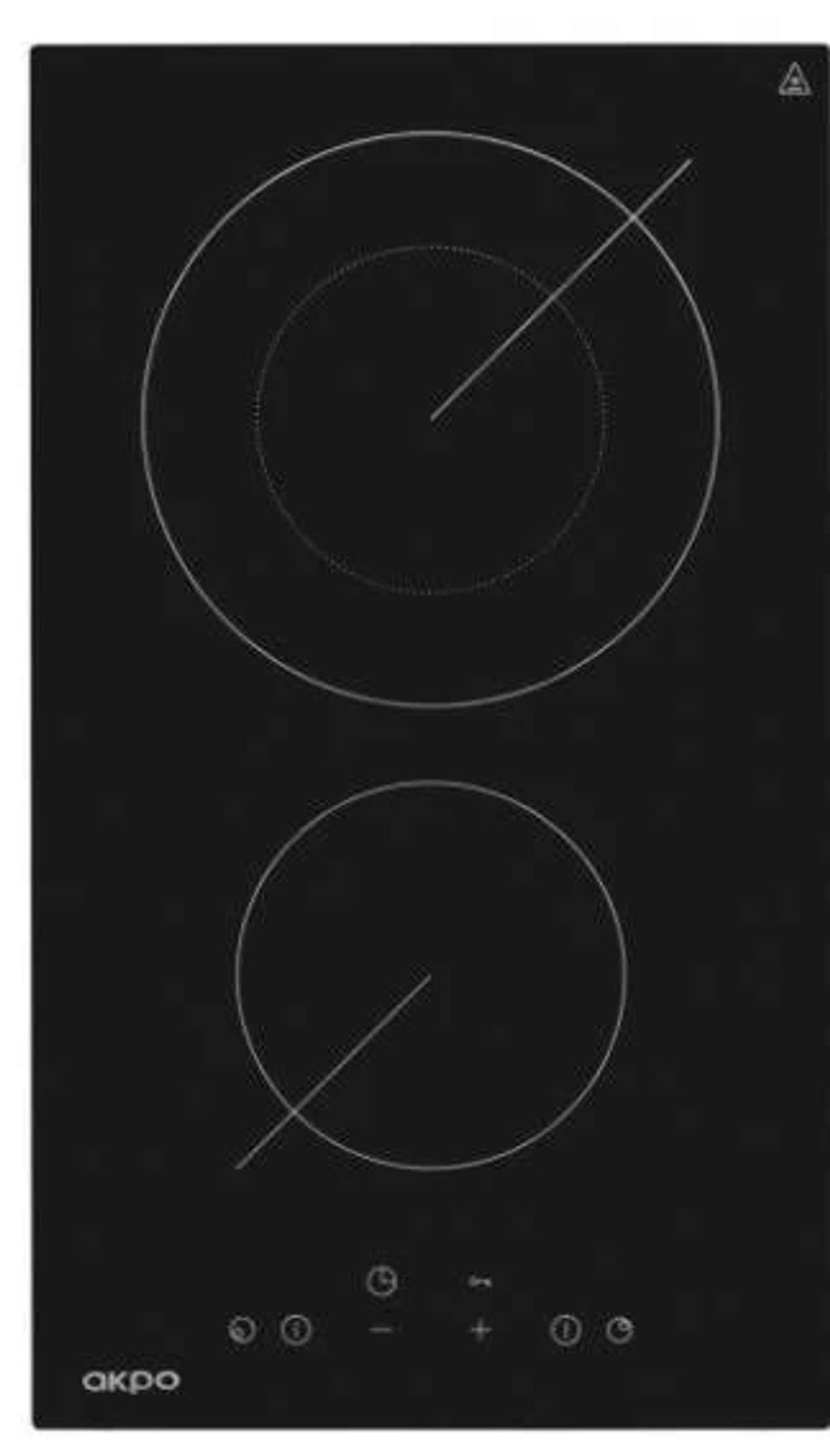 Czarna płyta indukcyjna z dwoma okrągłymi strefami grzewczymi i panelem sterowania.