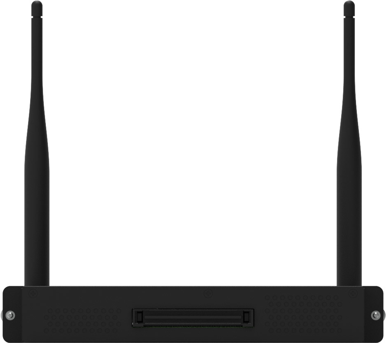 Dispositivo di rete nero con due antenne.