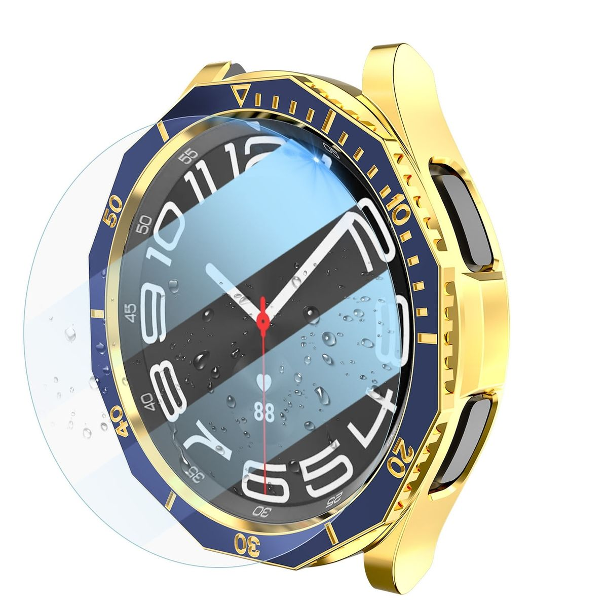 WIGENTO Produktset Kunststoff Hülle Watch Hülle(für + Samsung Schutz Glas Galaxy + Lünettenring 6 Watch Classic Hart 43mm)