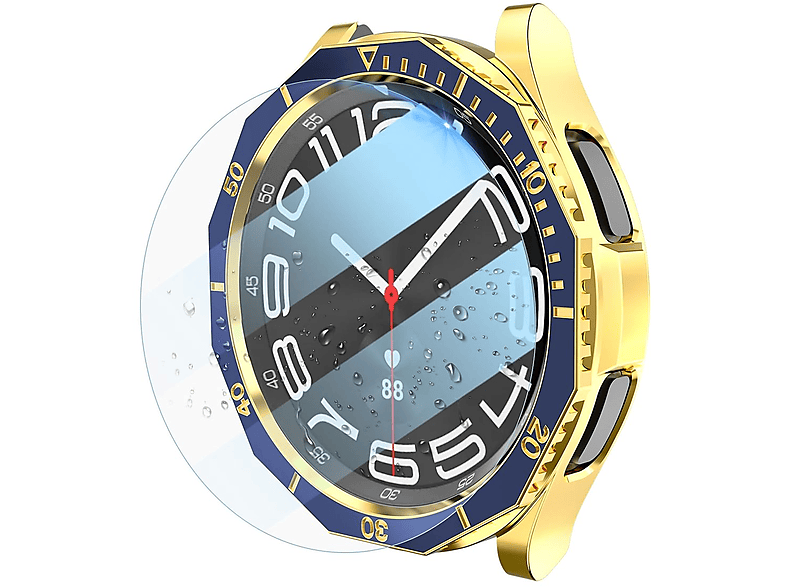 WIGENTO Produktset Kunststoff Hülle + Hart Glas + Lünettenring Watch Schutz Hülle(für Samsung Galaxy Watch 6 Classic 43mm)