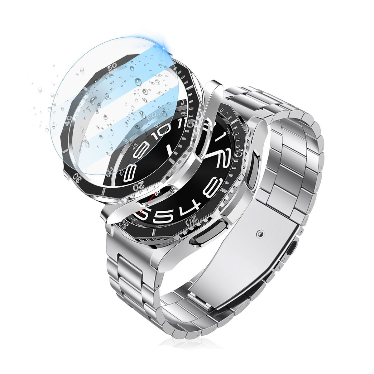 WIGENTO Produktset Kunststoff Hülle + Glas Samsung + Classic Hart Lünettenring Watch Schutz Watch 47mm) 6 Galaxy Hülle(für