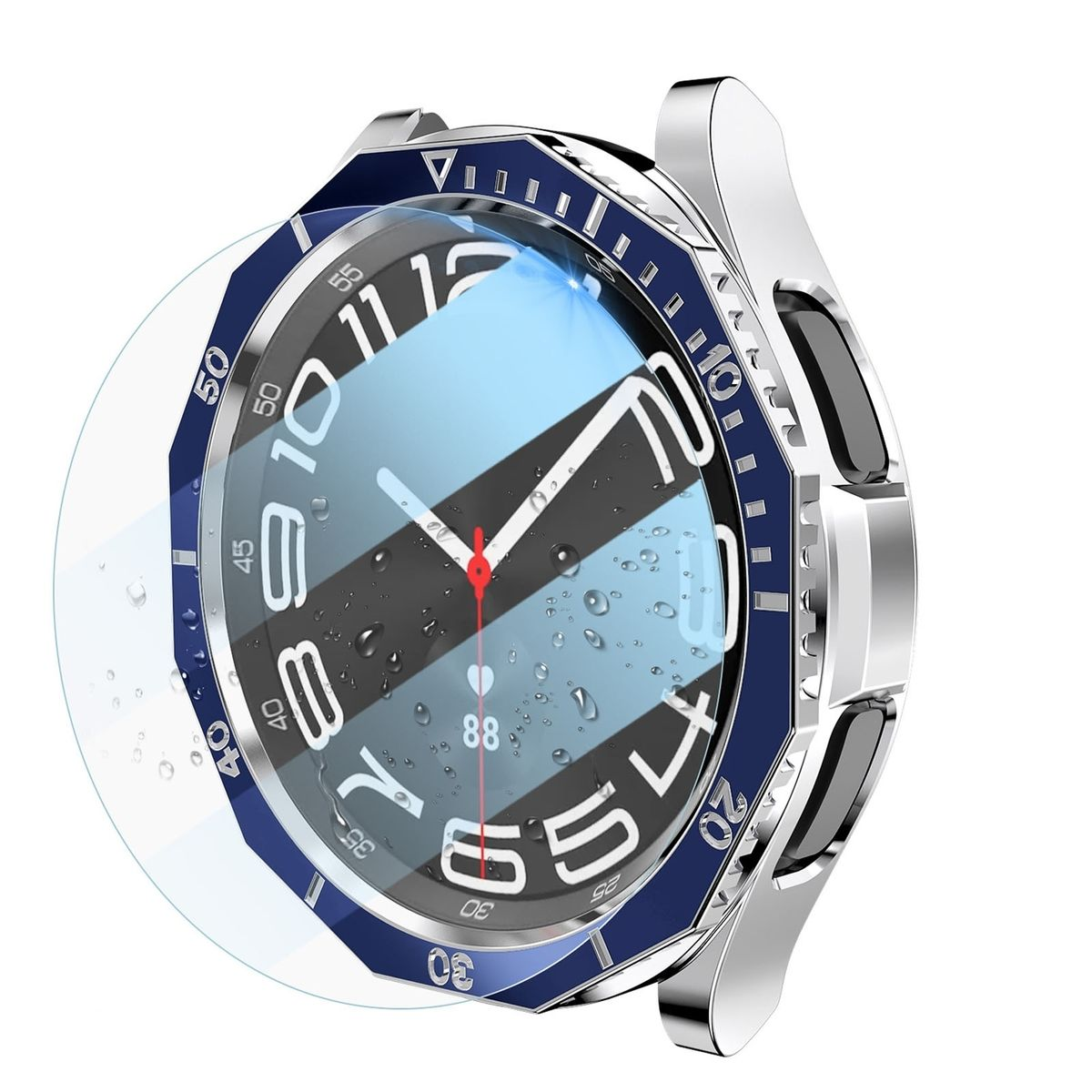WIGENTO Produktset Kunststoff Hülle Schutz + Glas + Samsung Watch 6 Galaxy Classic Lünettenring Watch Hart Hülle(für 43mm)