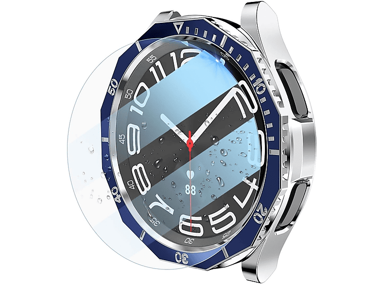 WIGENTO Produktset Hülle Classic Glas + 47mm) Watch 6 Watch Hart Schutz Kunststoff Galaxy Samsung + Lünettenring Hülle(für