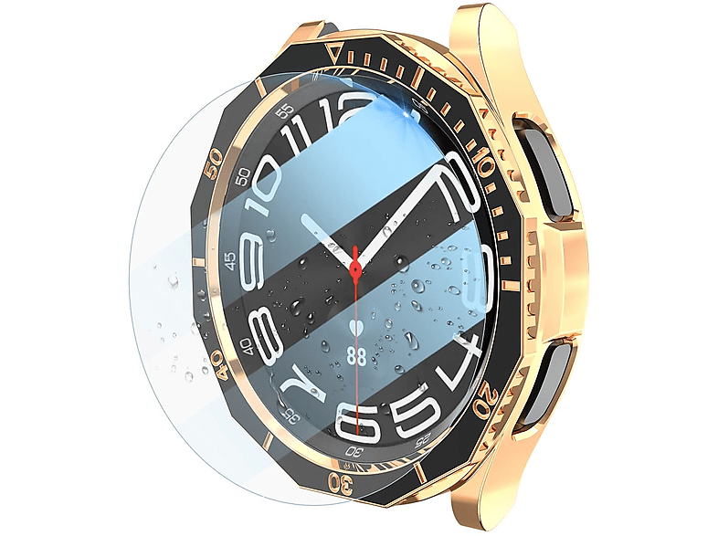 WIGENTO Produktset Kunststoff Hülle + Hart Glas + Lünettenring Watch Schutz Hülle(für Samsung Galaxy Watch 6 Classic 47mm)