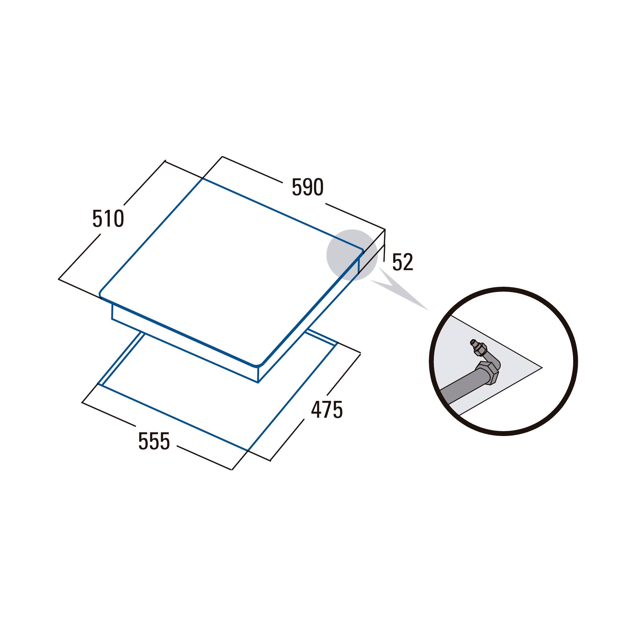 Schemat płyty grzewczej. Zawiera wymiary płyty i powiększony schemat.