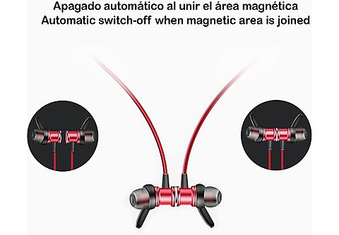 Auriculares de botón  - Deportivos Bluetooth 4.1 KDK09 magnéticos metálicos. Apagado inteligente. DAM ELECTRONICS, Intraurales, Rojo