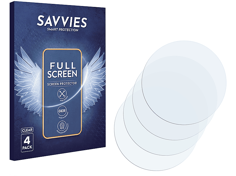 SAVVIES 4x Flex Full-Cover 3D Curved Schutzfolie(für Universal Armbanduhren (Kreisrund, ø: 36 mm))