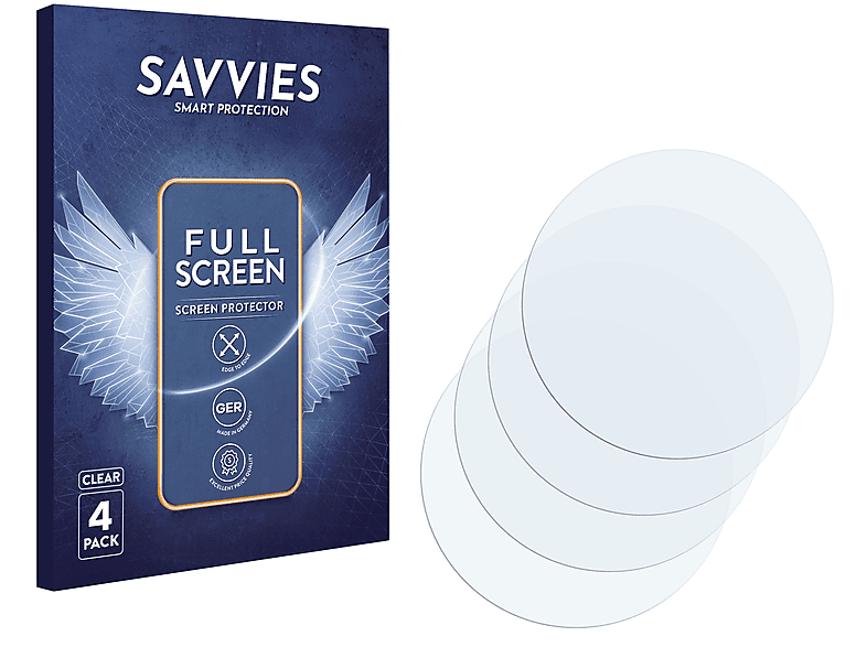 SAVVIES 4x Flex Full-Cover 3D Curved Schutzfolie(für Universal Armbanduhren (Kreisrund, ø: 38 mm))