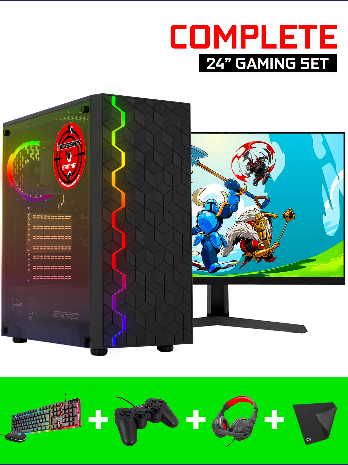 SCREENON Gamer Set – 8 Gaming 240 Gaming 3 GB PC, GB RX – K3, RAM, AMD SSD, Komplett PC Radeon Vega