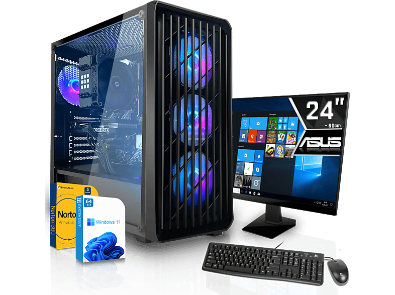 SYSTEMTREFF Gaming Komplett AMD Ryzen 5 5600X, Komplett PC mit 5600X Prozessor, 16 GB RAM, 512 GB mSSD, Nvidia RTX 3050 8GB, 8 GB