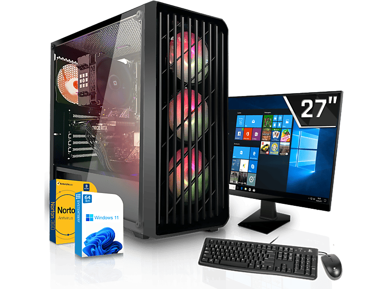 SYSTEMTREFF Gaming Komplett Intel Core i5-12600KF, Komplett PC mit i5-12600KF Prozessor, 32 GB RAM, 1000 GB mSSD, Nvidia GeForce RTX 4060Ti 8GB GDDR6 mit DLSS 3, 8 GB