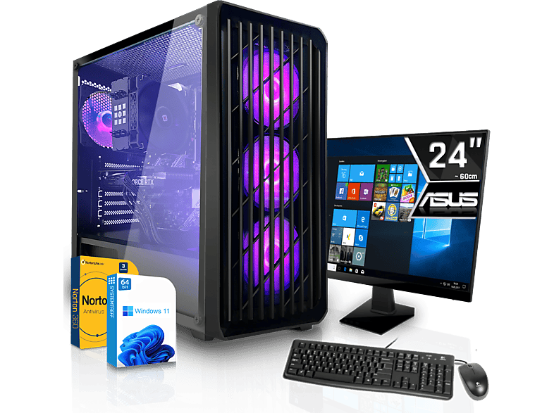 SYSTEMTREFF Gaming Komplett AMD Ryzen 7 5700X, Komplett PC mit 5700X Prozessor, 32 GB RAM, 1000 GB mSSD, AMD Radeon RX 6600 8GB GDDR6, 8 GB