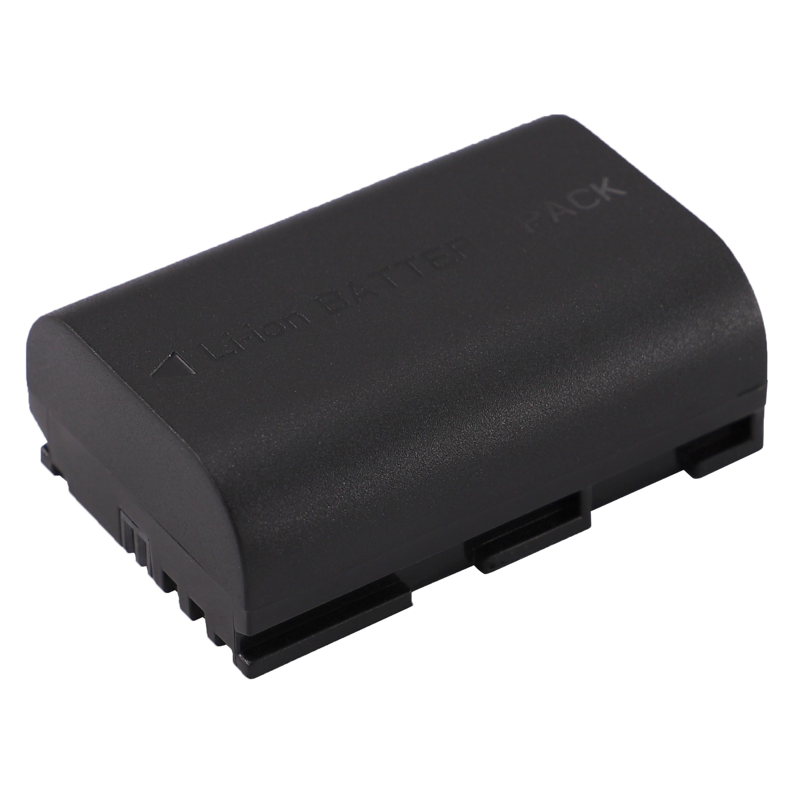 Ein schwarzes Akkupack mit einem weißen Pfeil und Text, der den Batterietyp angibt.