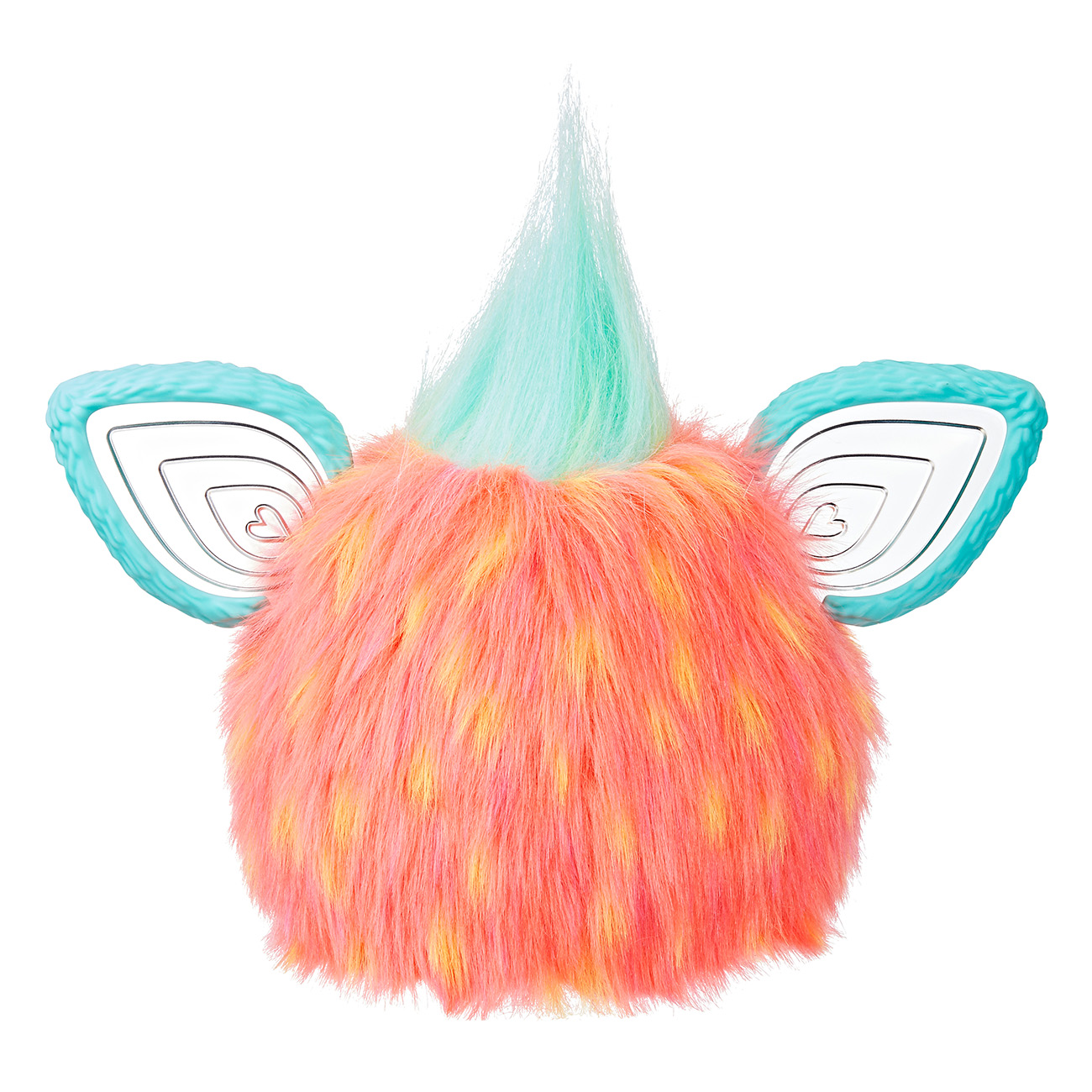 Ein farbenfrohes, flauschiges Spielzeug mit blauen Ohren und einem grünen Irokesenschnitt.