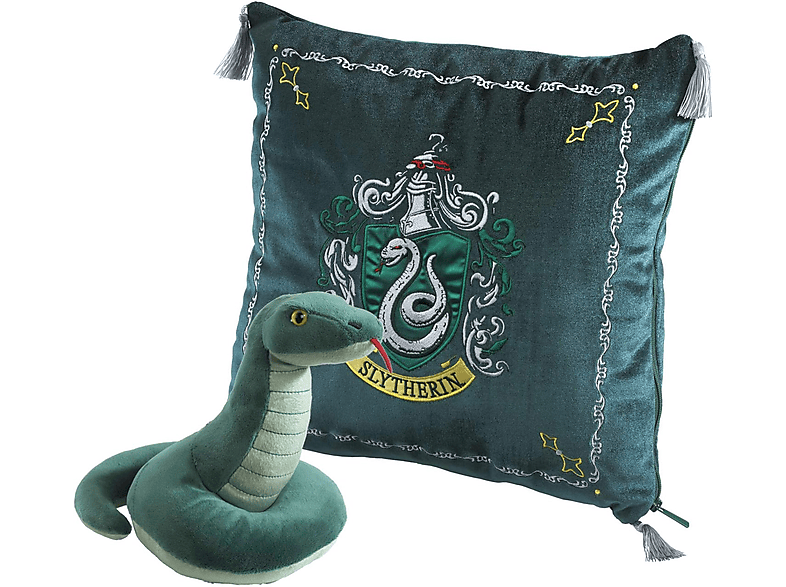 NOBLE COLLECTION Slytherin Logo mit Plüsch Maskottchen Schlange Kissen grün