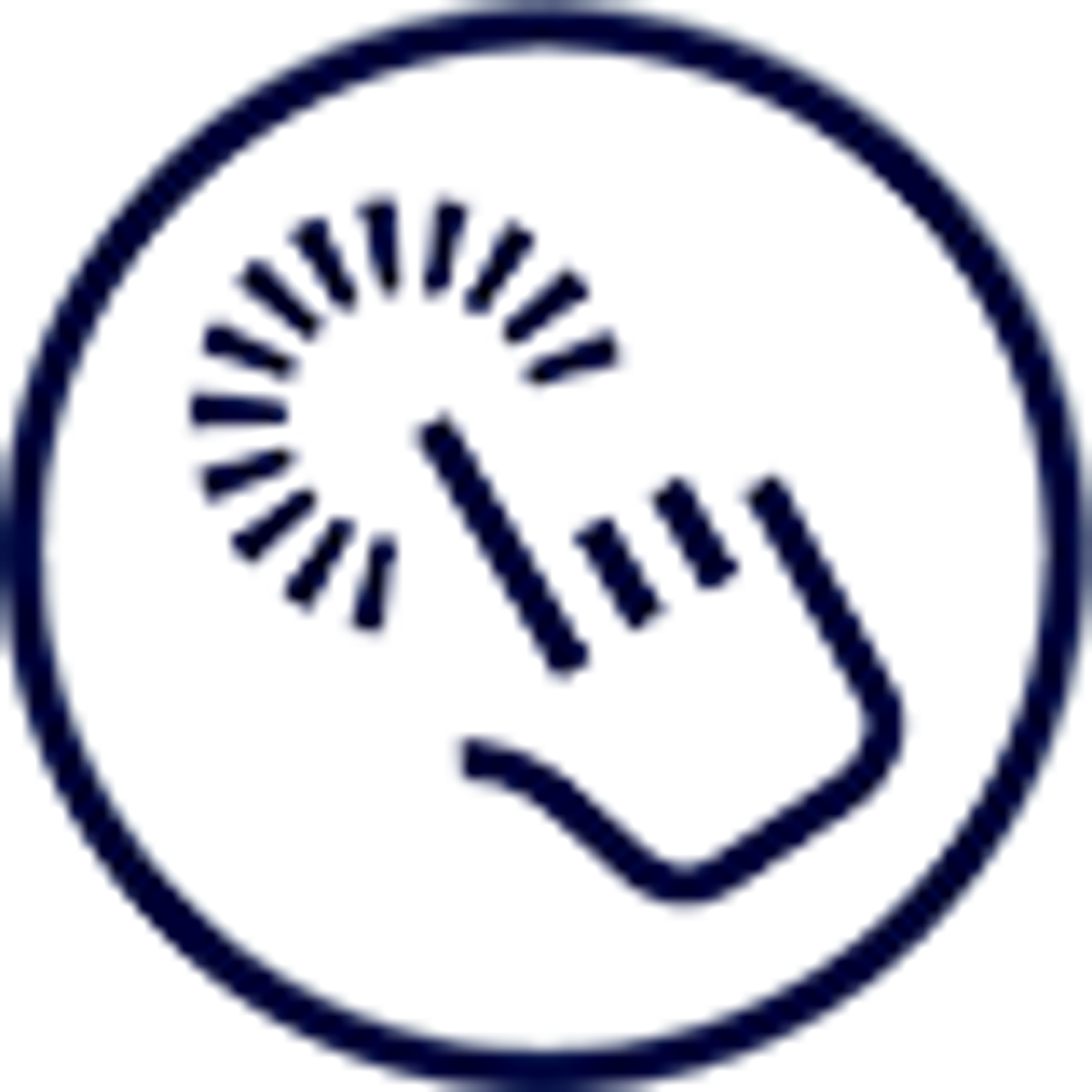 Icono circular con una mano señalando, rodeado por un círculo. Gradiente azul.