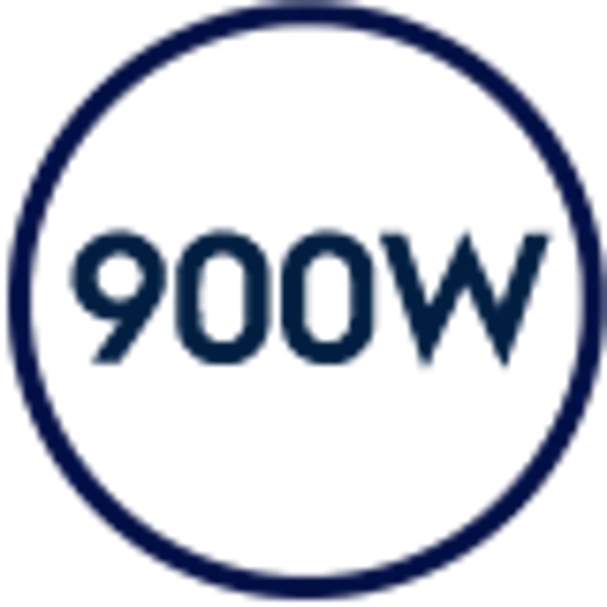 Un círculo azul con el texto '900W' en color azul oscuro.