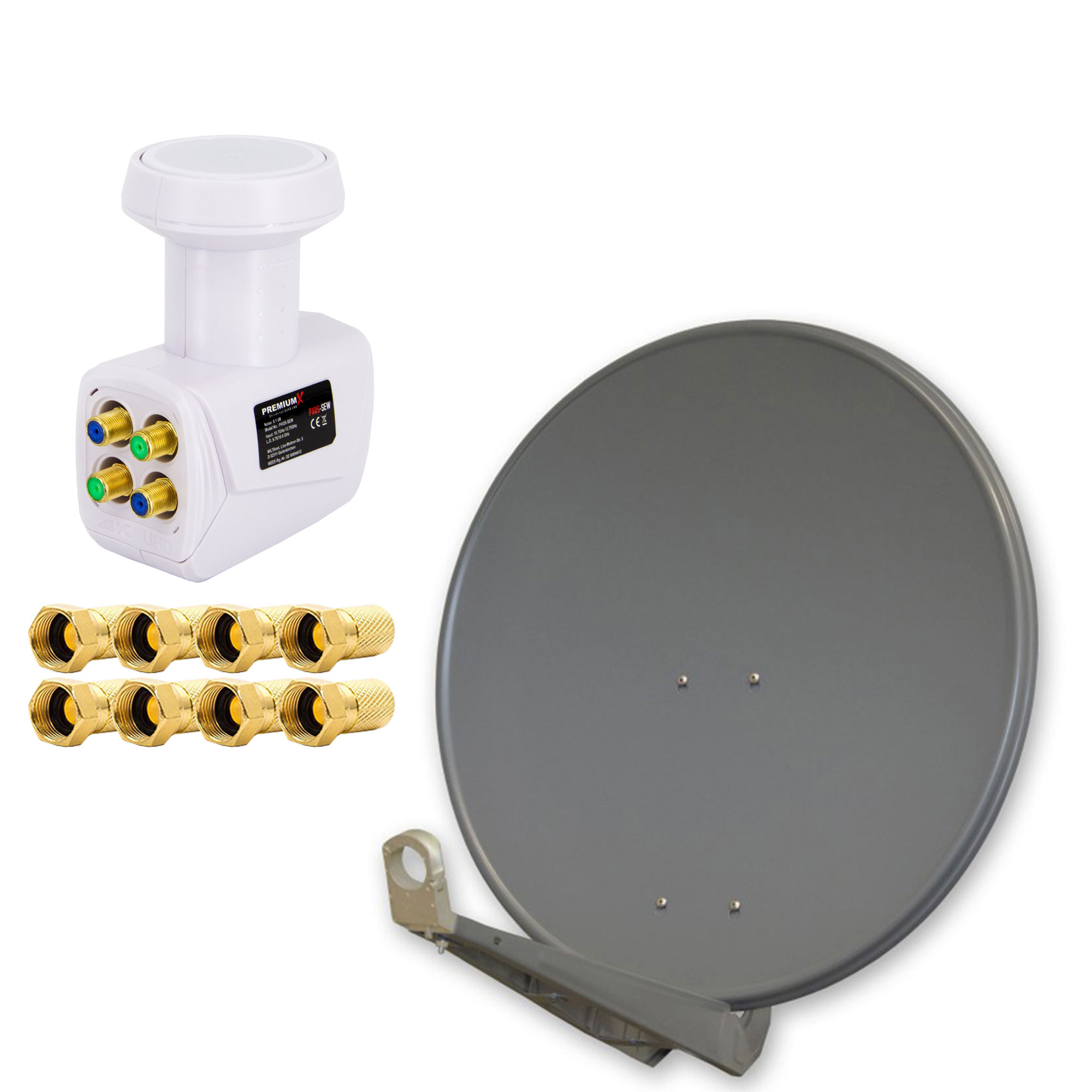 Schüssel Alu 0,1dB F-Stecker Anlage Antenne PREMIUMX Digital Quad Weiß 8x Quad LNB Sat cm, 80cm DELUXE80 PXQS-SE (80 LNB) Anthrazit SAT