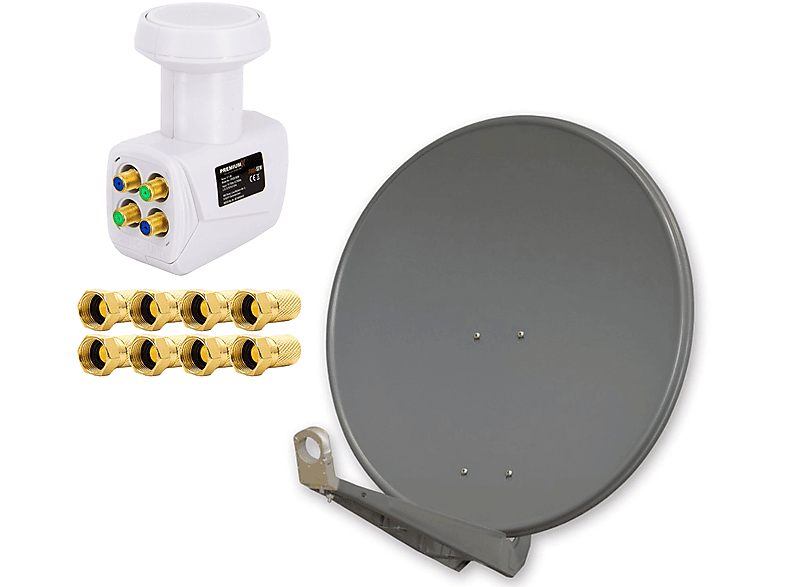 PREMIUMX DELUXE80 Alu 80cm Antenne Digital SAT Schüssel Anthrazit LNB Quad 0,1dB PXQS-SE Weiß 8x F-Stecker Sat Anlage (80 cm, Quad LNB)
