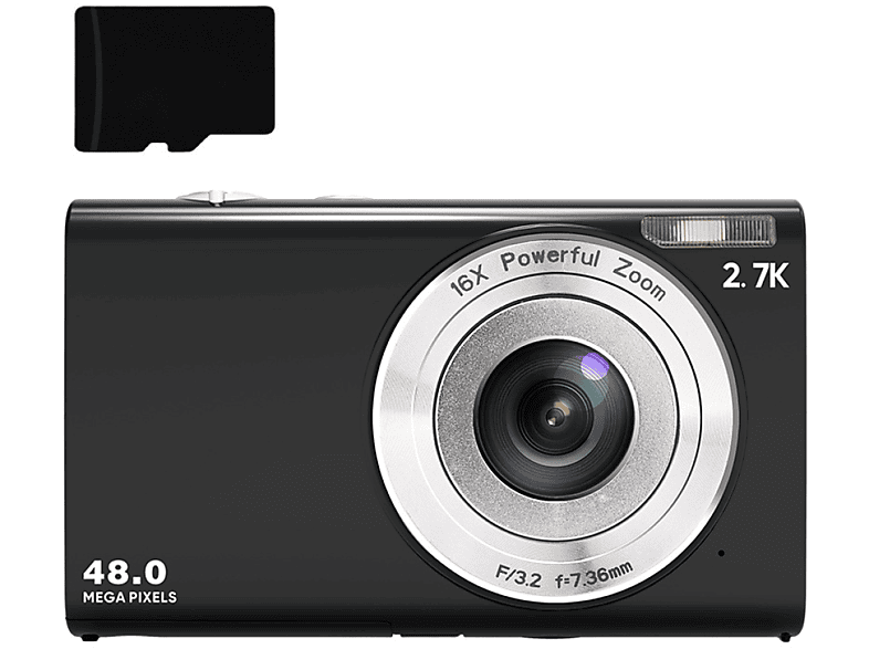 INF Digitalkamera 48 MP, 2.7K FHD, 16-facher Digitalzoom Digitalkamera Schwarz