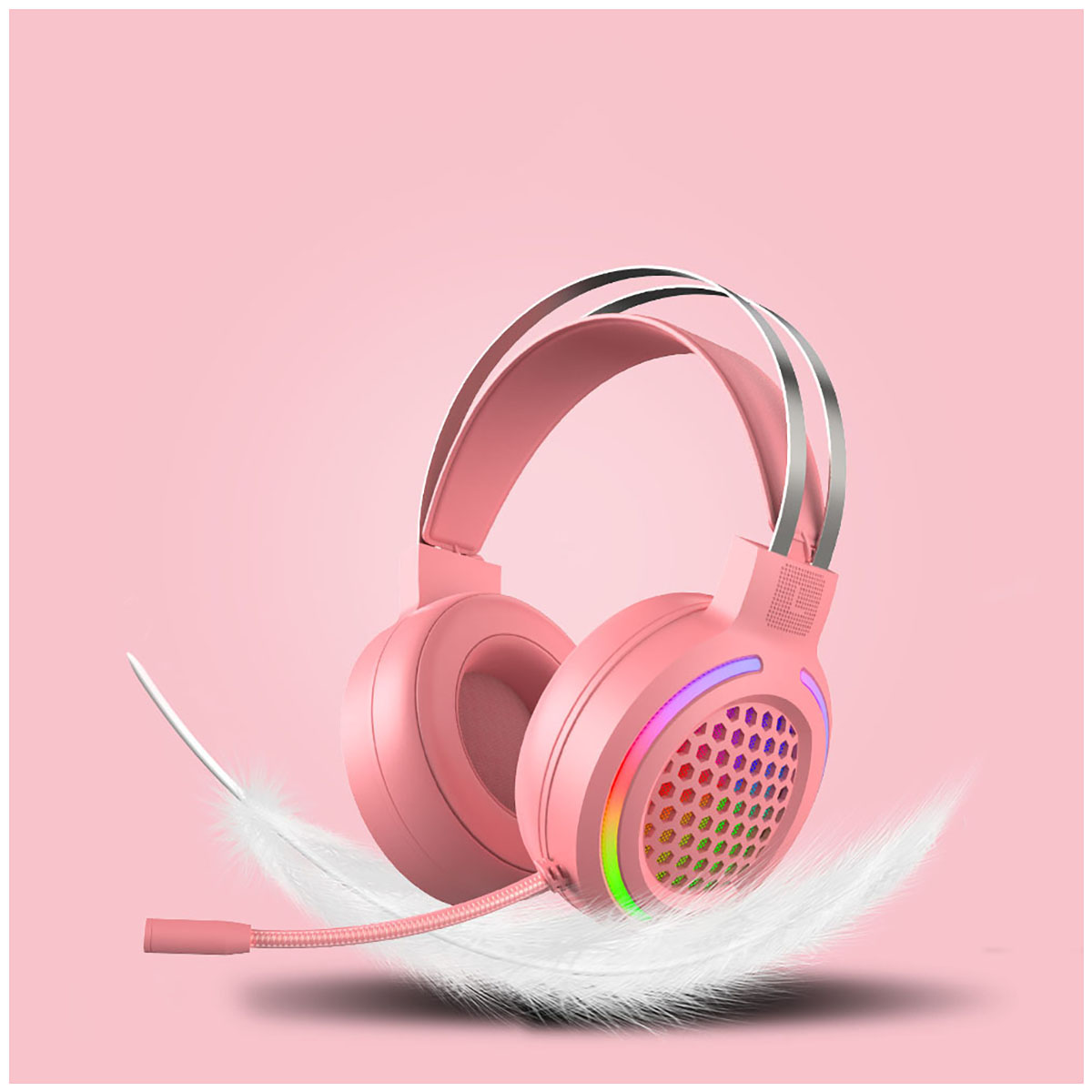 BYTELIKE Pinke Kopfhörer mit Kopfbügel Design, Over-ear geräuschunterdrückendes Kopfhörer rosa RGB-beleuchtet, 
