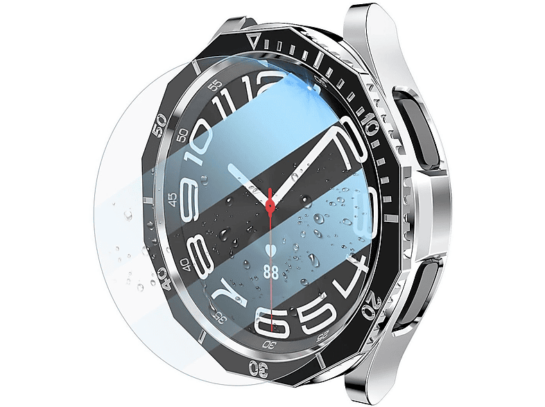 WIGENTO Produktset Kunststoff Hülle + Hart Glas + Lünettenring Watch Schutz Hülle(für Samsung Galaxy Watch 6 Classic 47mm)