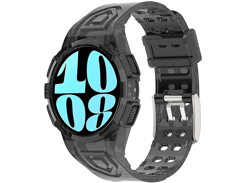 Samsung, 44mm, 6 WIGENTO Design Transparent Silikon Watch Ersatzarmband, / Band, Galaxy Schwarz Kunststoff